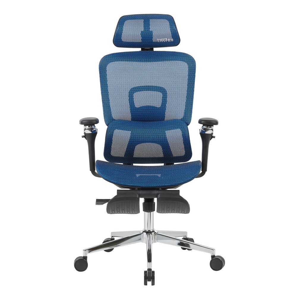 Blue Adjustable Height Swivel Rolling Gaming Chair With Footrest