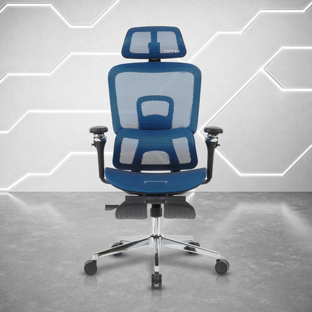 Blue Adjustable Height Swivel Rolling Gaming Chair With Footrest