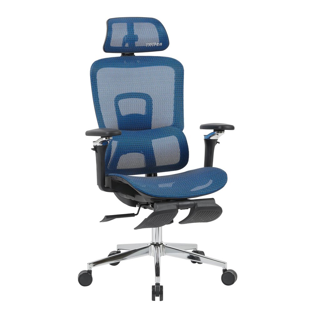 Blue Adjustable Height Swivel Rolling Gaming Chair With Footrest