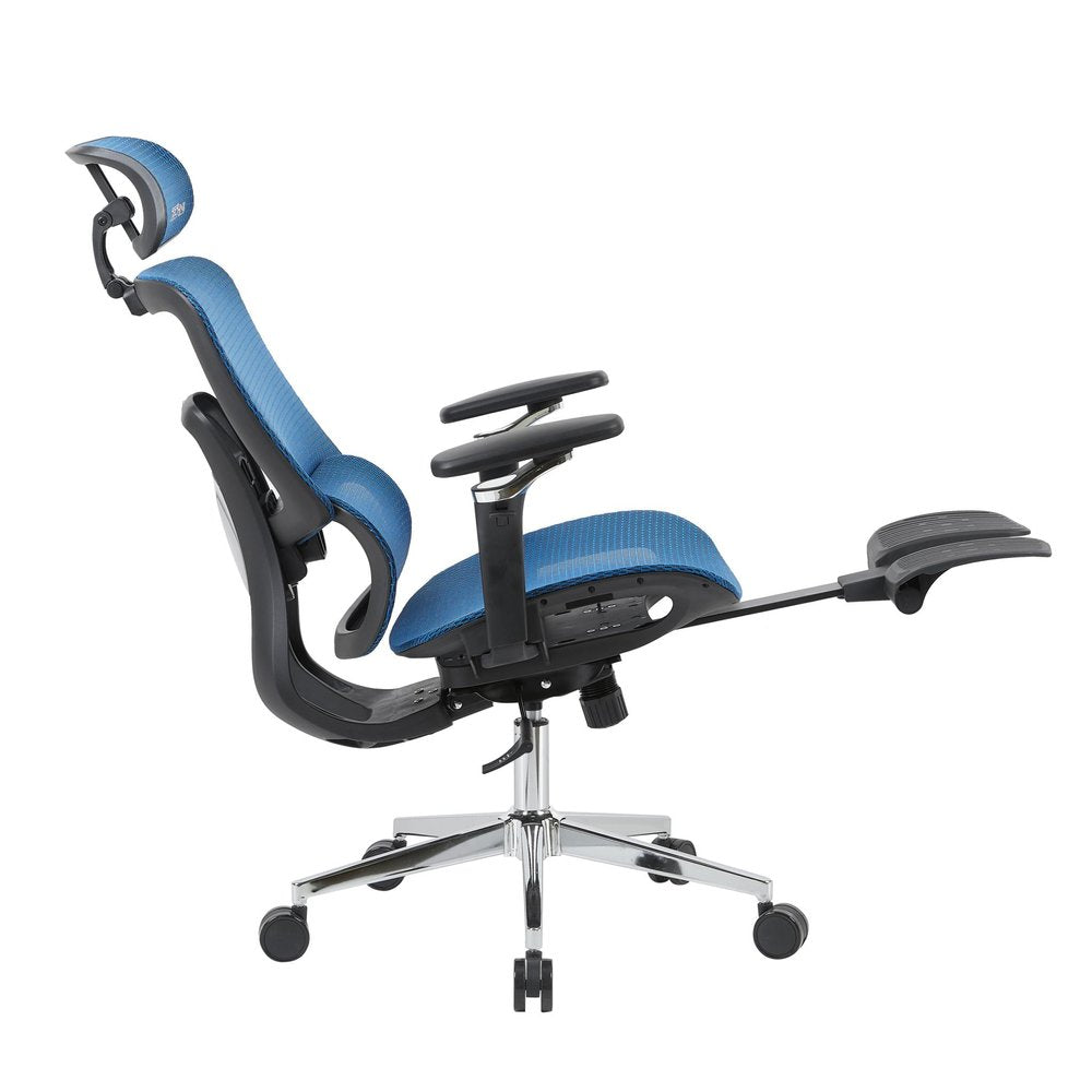 Blue Adjustable Height Swivel Rolling Gaming Chair With Footrest