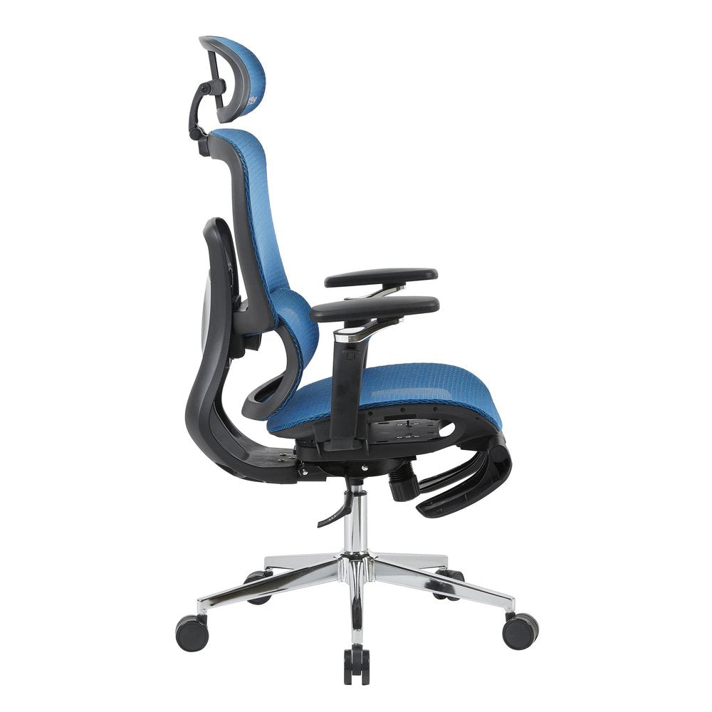 Blue Adjustable Height Swivel Rolling Gaming Chair With Footrest