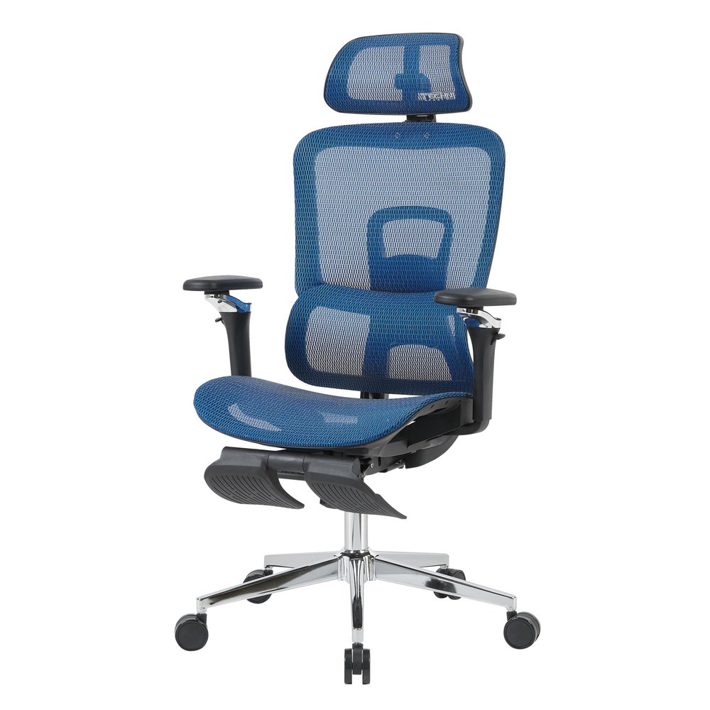 Blue Adjustable Height Swivel Rolling Gaming Chair With Footrest