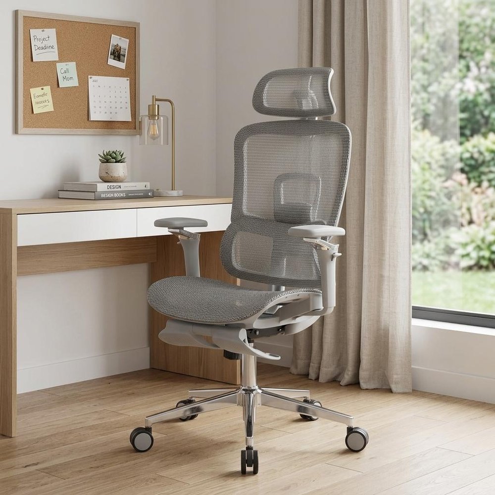 Gray Adjustable Height Swivel Rolling Gaming Chair With Footrest