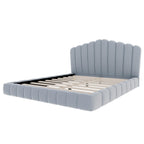 Light Blue Solid Wood And Tufted Velvet Upholstered Queen Bed Frame