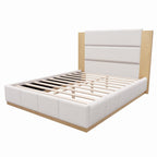 White Solid Wood And Tufted Velvet Upholstered Queen Bed Frame