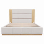 White Solid Wood And Tufted Velvet Upholstered Queen Bed Frame