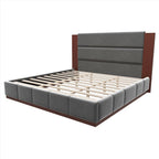 Gray Solid Wood And Tufted Velvet Upholstered Queen Bed Frame