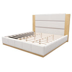 White Solid Wood And Tufted Velvet Upholstered Queen Bed Frame