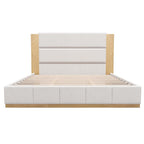 White Solid Wood And Tufted Velvet Upholstered Queen Bed Frame