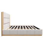 White Solid Wood And Tufted Velvet Upholstered Queen Bed Frame