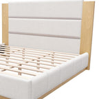 White Solid Wood And Tufted Velvet Upholstered Queen Bed Frame