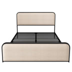 Black And Beige Metal And Linen Upholstered Queen Bed Frame