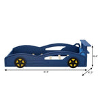 Blue Solid Wood Twin Race Car Bed