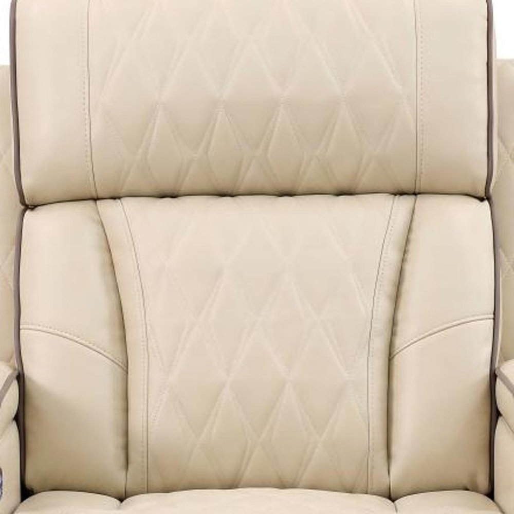 36" White Tufted Faux Leather Lift Assist Manual Lift Assist Recliner With USB