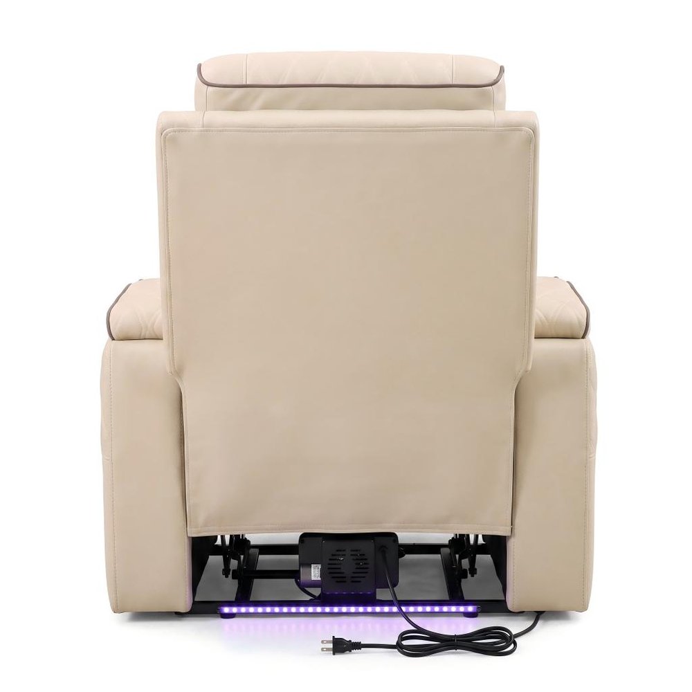 36" White Tufted Faux Leather Lift Assist Manual Lift Assist Recliner With USB