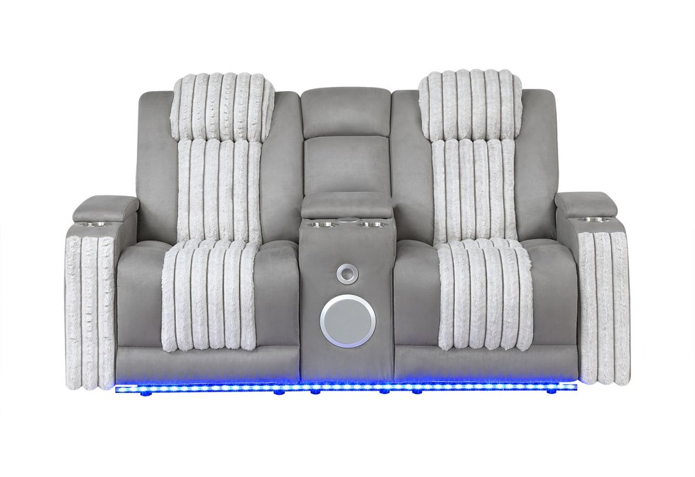73" Gray Corduroy Power Reclining Loveseat With Storage
