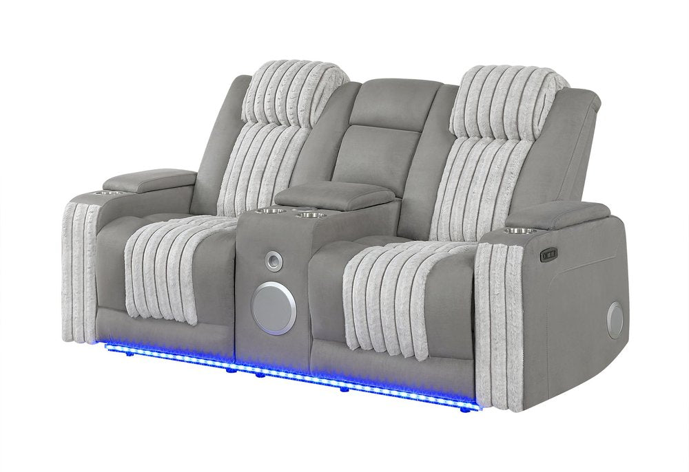 73" Gray Corduroy Power Reclining Loveseat With Storage