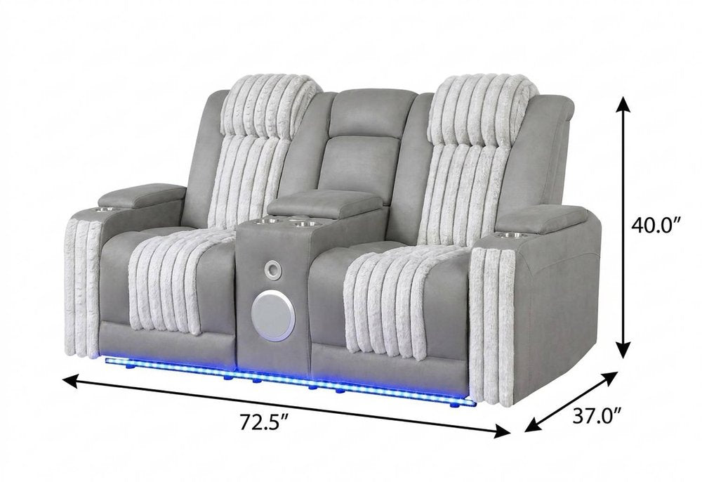 73" Gray Corduroy Power Reclining Loveseat With Storage