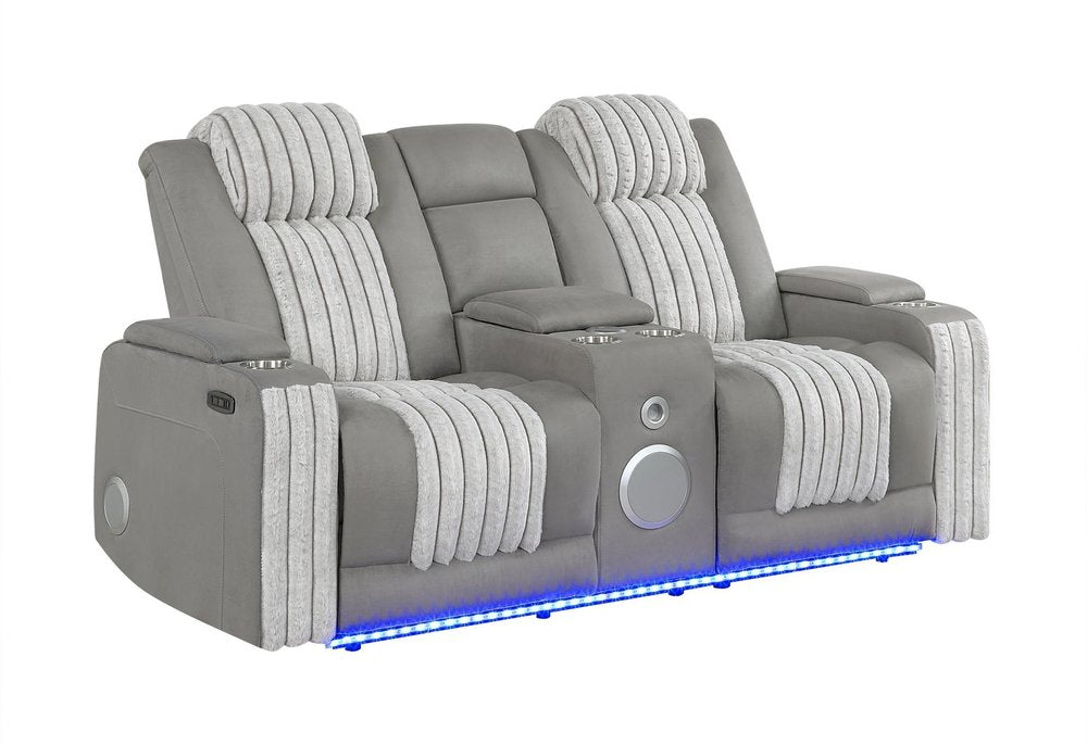 73" Gray Corduroy Power Reclining Loveseat With Storage