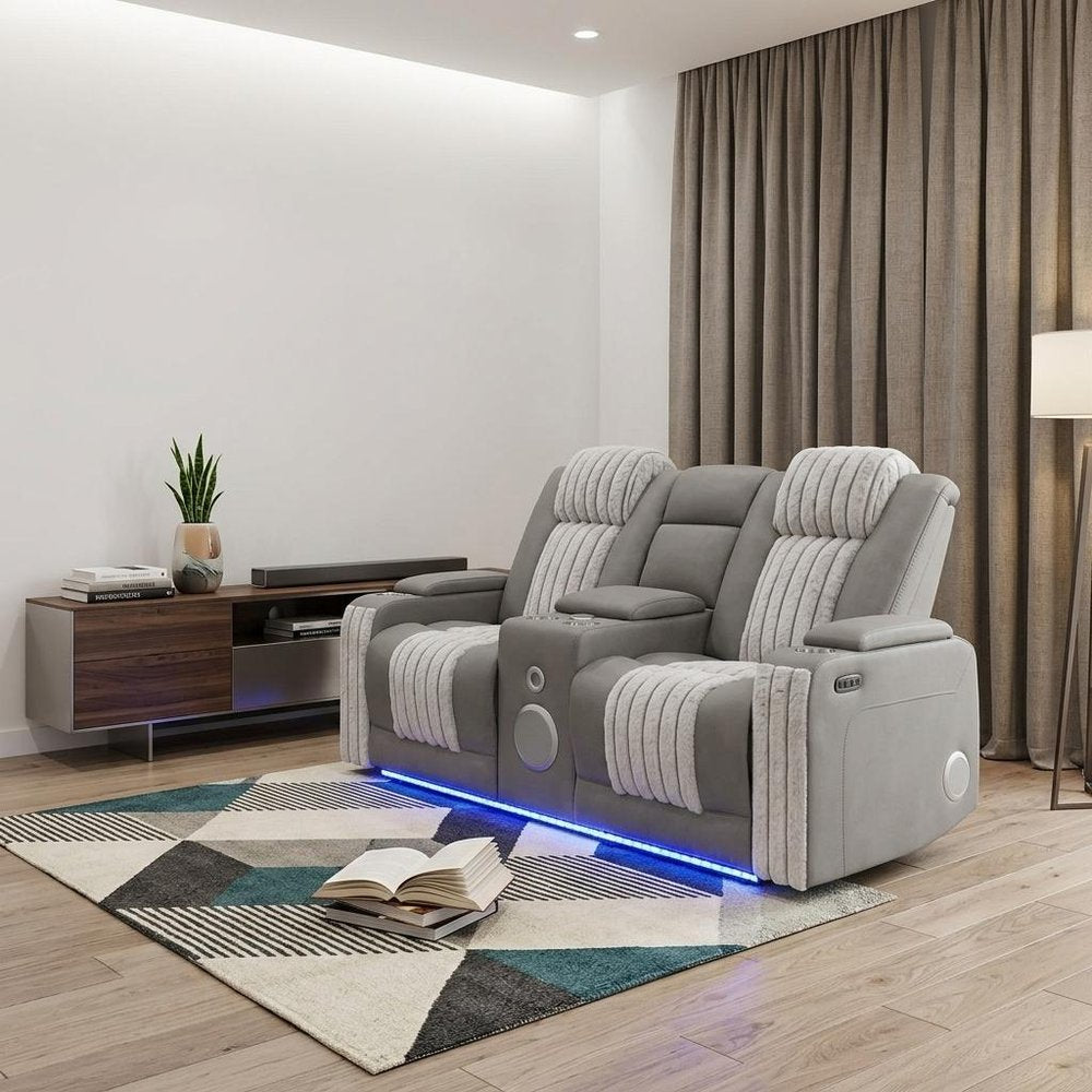 73" Gray Corduroy Power Reclining Loveseat With Storage