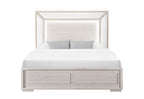 Beige Wood And Upholstery Lighted Upholstered Full Bed Frame