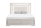 Beige Wood And Upholstery Lighted Upholstered Full Bed Frame