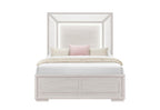 Beige Wood And Upholstery Lighted Upholstered Queen Bed Frame