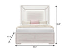 Beige Wood And Upholstery Lighted Upholstered Queen Bed Frame