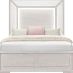 Beige Wood And Upholstery Lighted Upholstered Queen Bed Frame