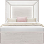 Beige Wood And Upholstery Lighted Upholstered Queen Bed Frame