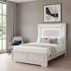 Beige Wood And Upholstery Lighted Upholstered Queen Bed Frame