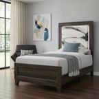 Brown Wood And Upholstery Lighted Upholstered Twin Bed Frame