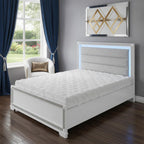 White Faux Crystal Bling Wood Lighted Queen Bed Frame