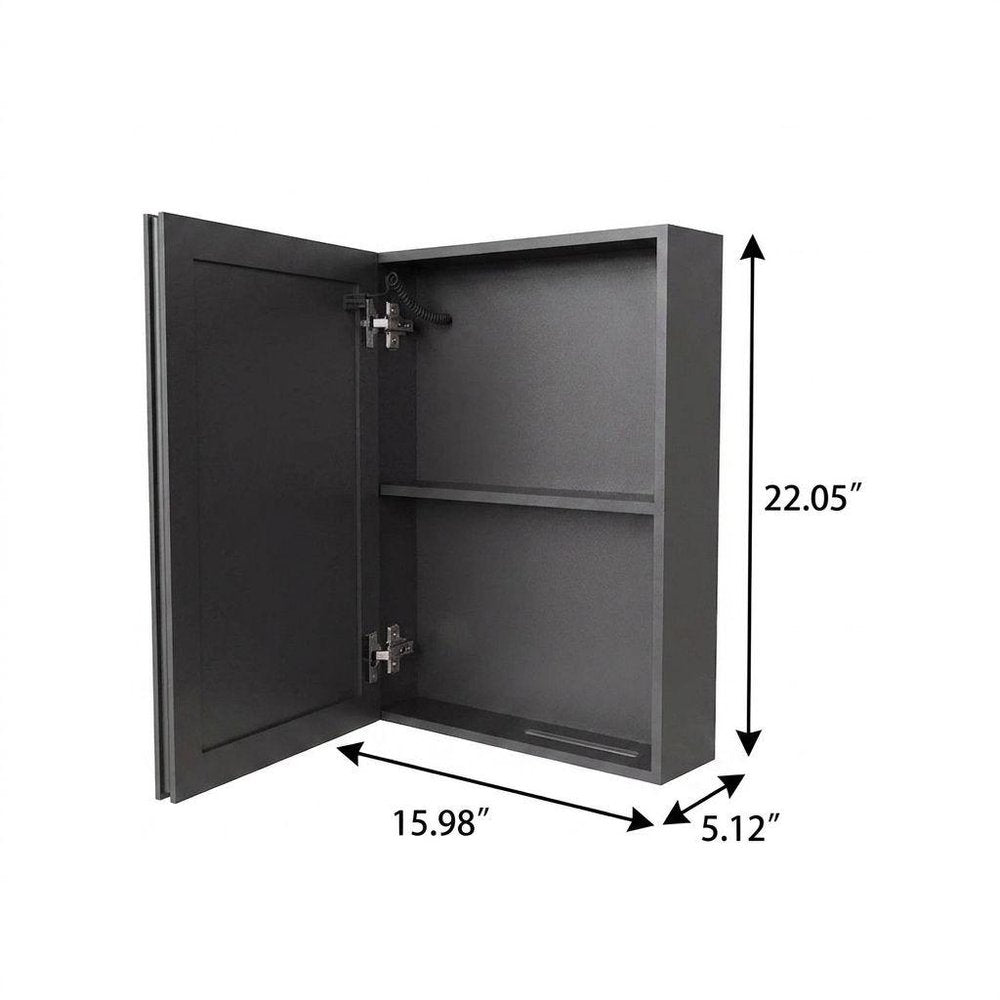 5" Black Glass Wall Mounted No Textural Detailing Single Door Medicine Cabinet