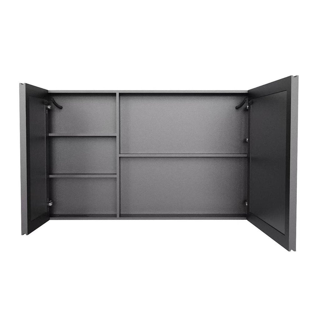 5" Black Glass Wall Mounted No Textural Detailing Double Door Medicine Cabinet
