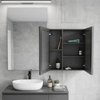 5" Black Glass Wall Mounted No Textural Detailing Double Door Medicine Cabinet