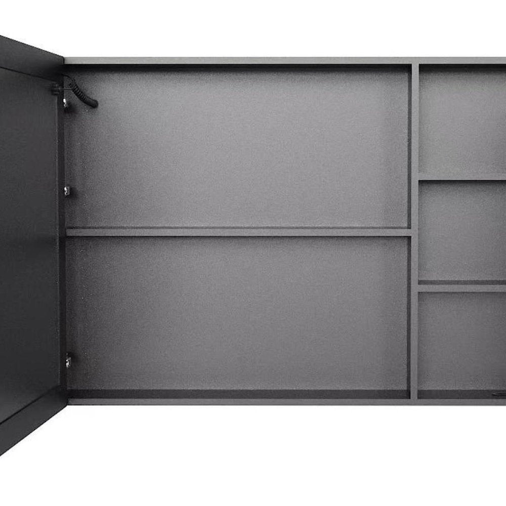5" Black Glass Wall Mounted No Textural Detailing Double Door Medicine Cabinet