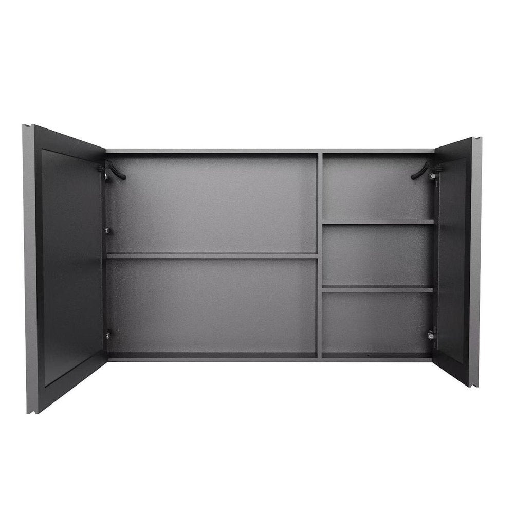 5" Black Glass Wall Mounted No Textural Detailing Double Door Medicine Cabinet