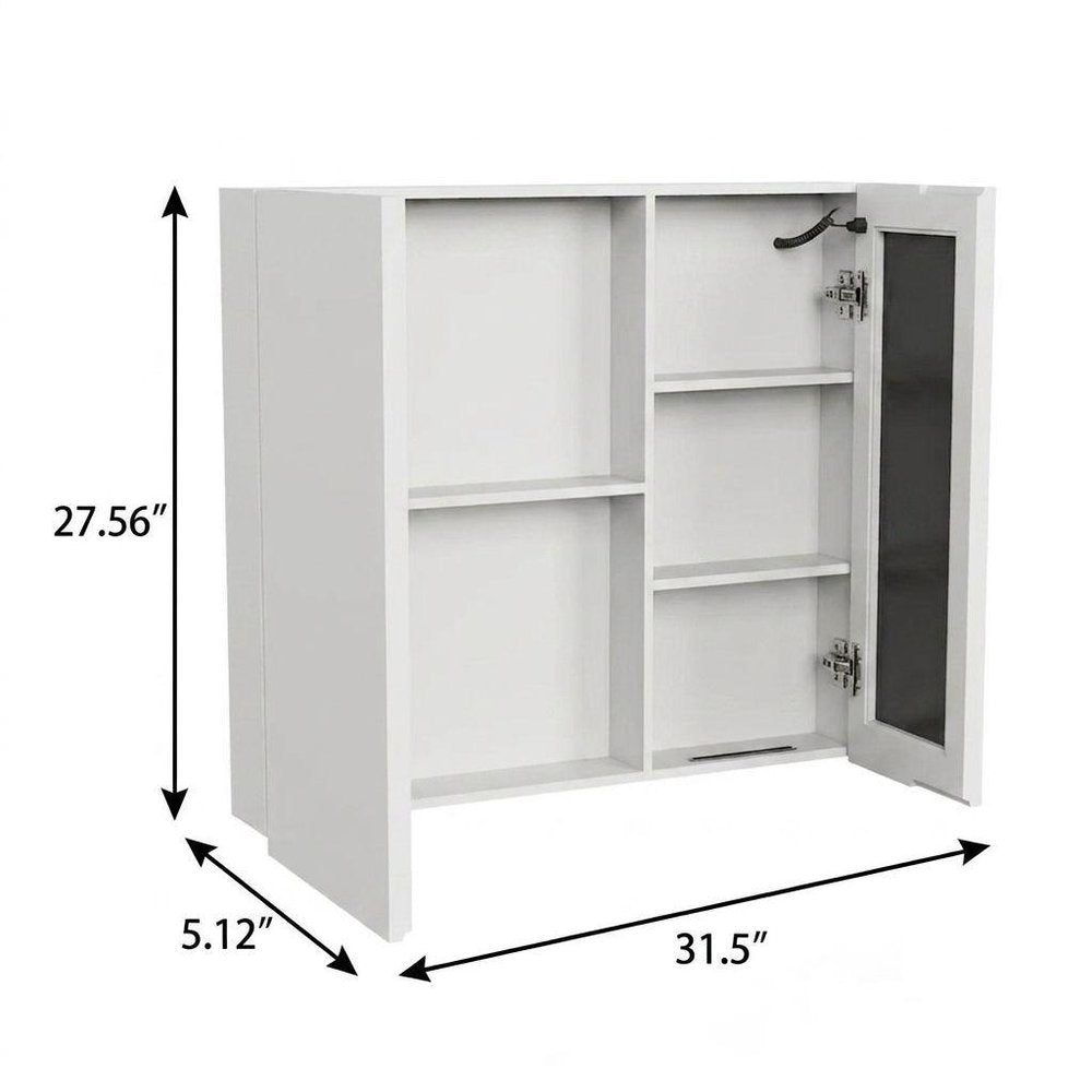 5" White Glass Wall Mounted No Textural Detailing Double Door Medicine Cabinet