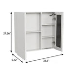 5" White Glass Wall Mounted No Textural Detailing Double Door Medicine Cabinet