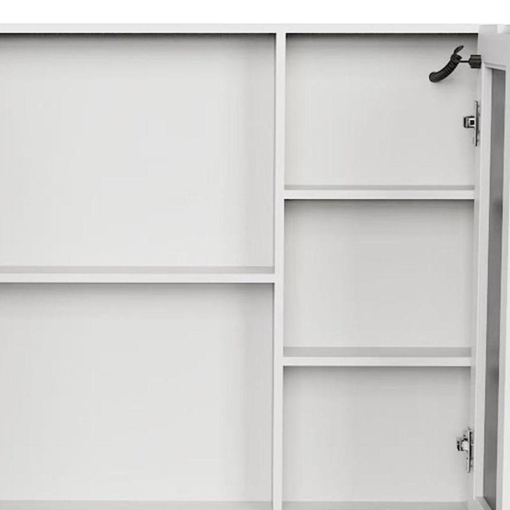 5" White Glass Wall Mounted No Textural Detailing Double Door Medicine Cabinet