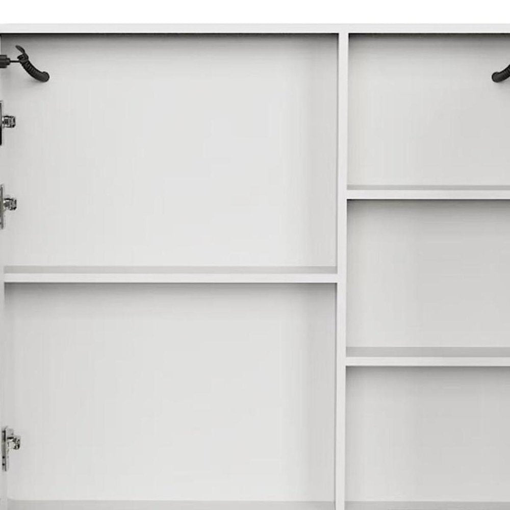 5" White Glass Wall Mounted No Textural Detailing Double Door Medicine Cabinet