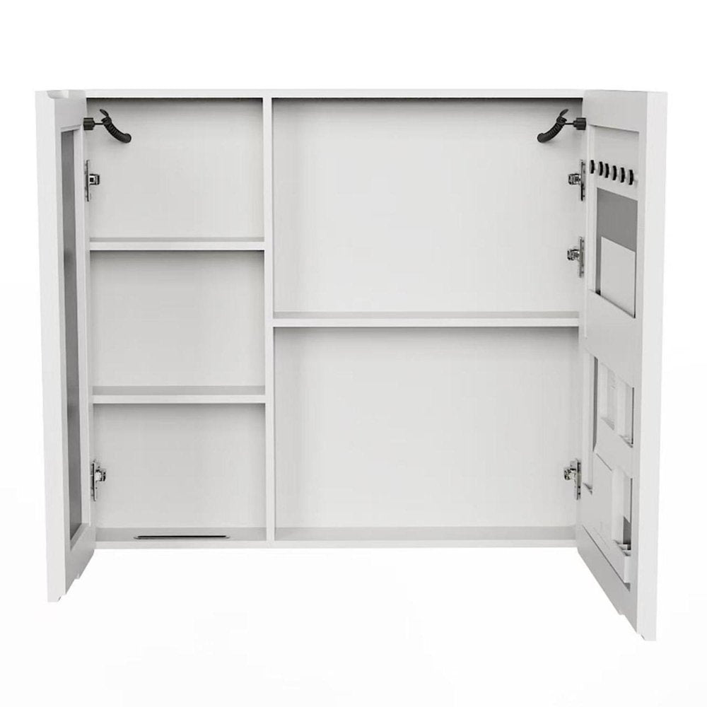 5" White Glass Wall Mounted No Textural Detailing Double Door Medicine Cabinet
