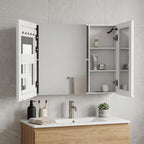 5" White Glass Wall Mounted No Textural Detailing Double Door Medicine Cabinet
