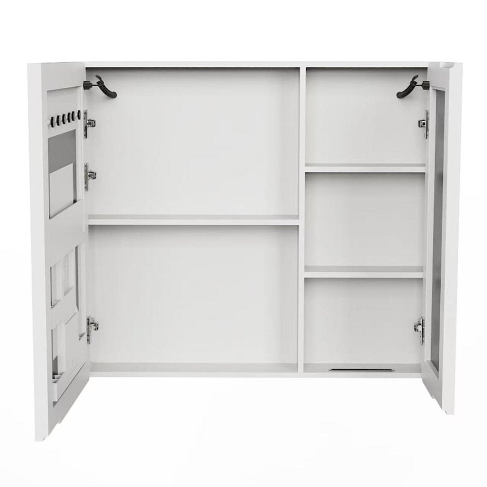 5" White Glass Wall Mounted No Textural Detailing Double Door Medicine Cabinet