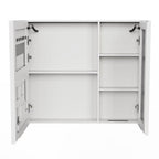 5" White Glass Wall Mounted No Textural Detailing Double Door Medicine Cabinet