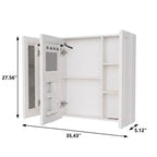 5" White Glass Wall Mounted No Textural Detailing Three Door Medicine Cabinet