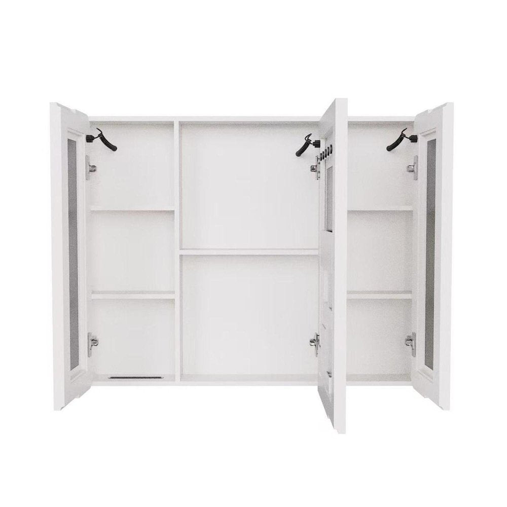 5" White Glass Wall Mounted No Textural Detailing Three Door Medicine Cabinet