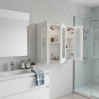 5" White Glass Wall Mounted No Textural Detailing Three Door Medicine Cabinet
