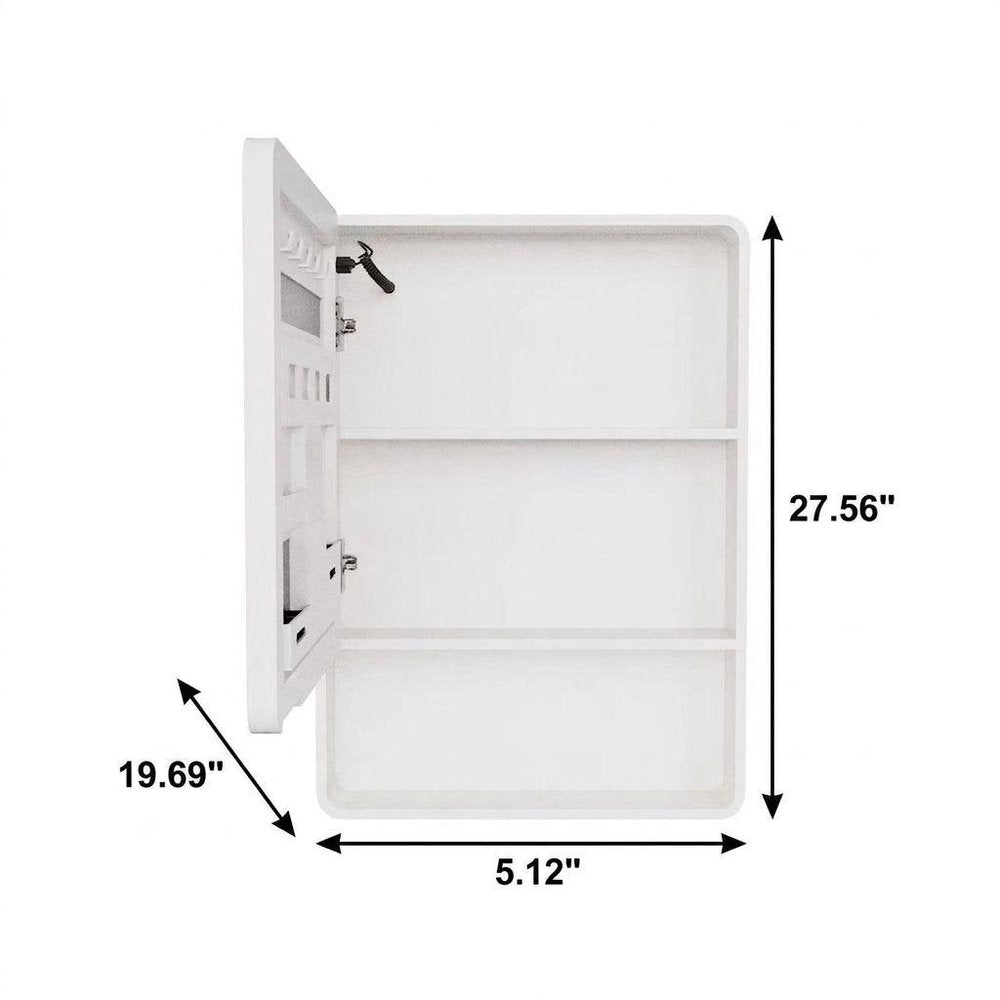 5" White Glass Wall Mounted No Textural Detailing Single Door Medicine Cabinet